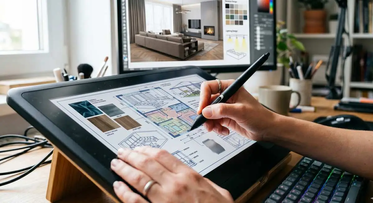 Graphic design on tablet.